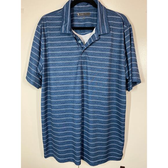 TWO Pebble Beach Blue & White Striped Short Sleeve Dry-Luxe Performance Polo XL - Picture 2 of 11
